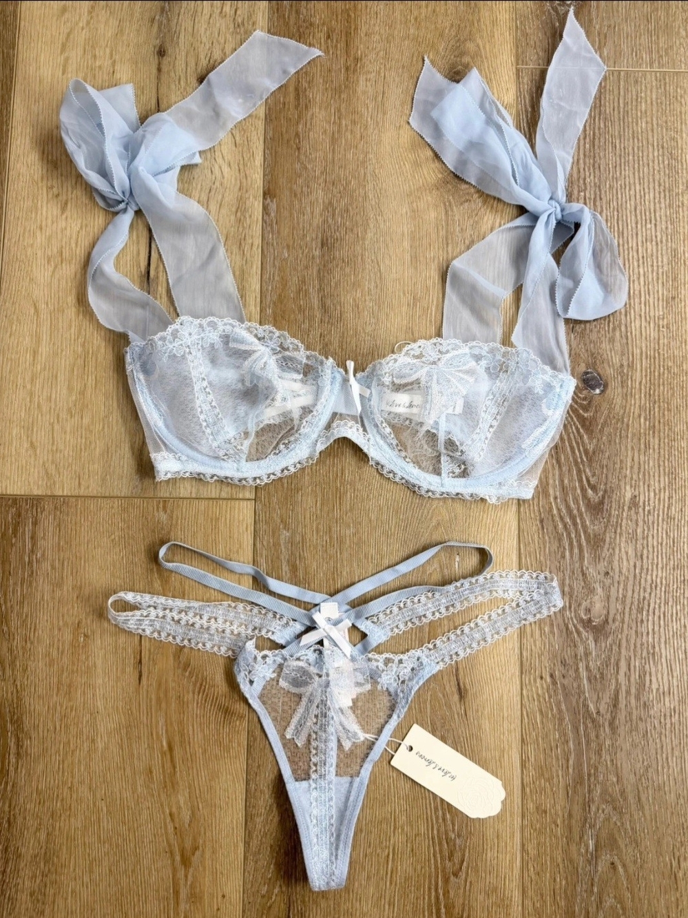 For Love & Lemons Blair Bow Underwire Bra & Thong Panty Set - M/US 8-10